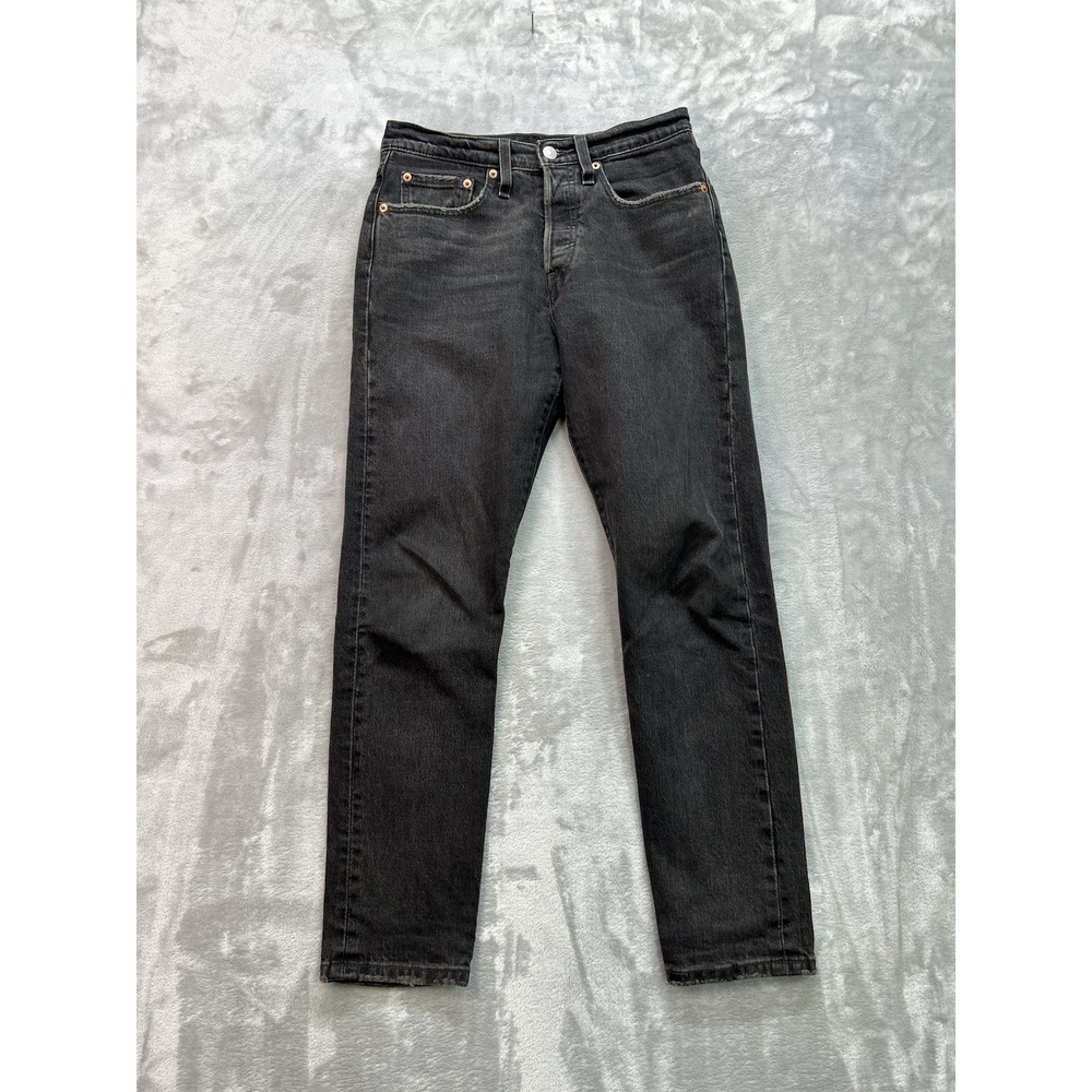 Levis 501 S Jeans Men 26x28 Black Dark Wash Straight Leg Whiskered Grunge Skinny